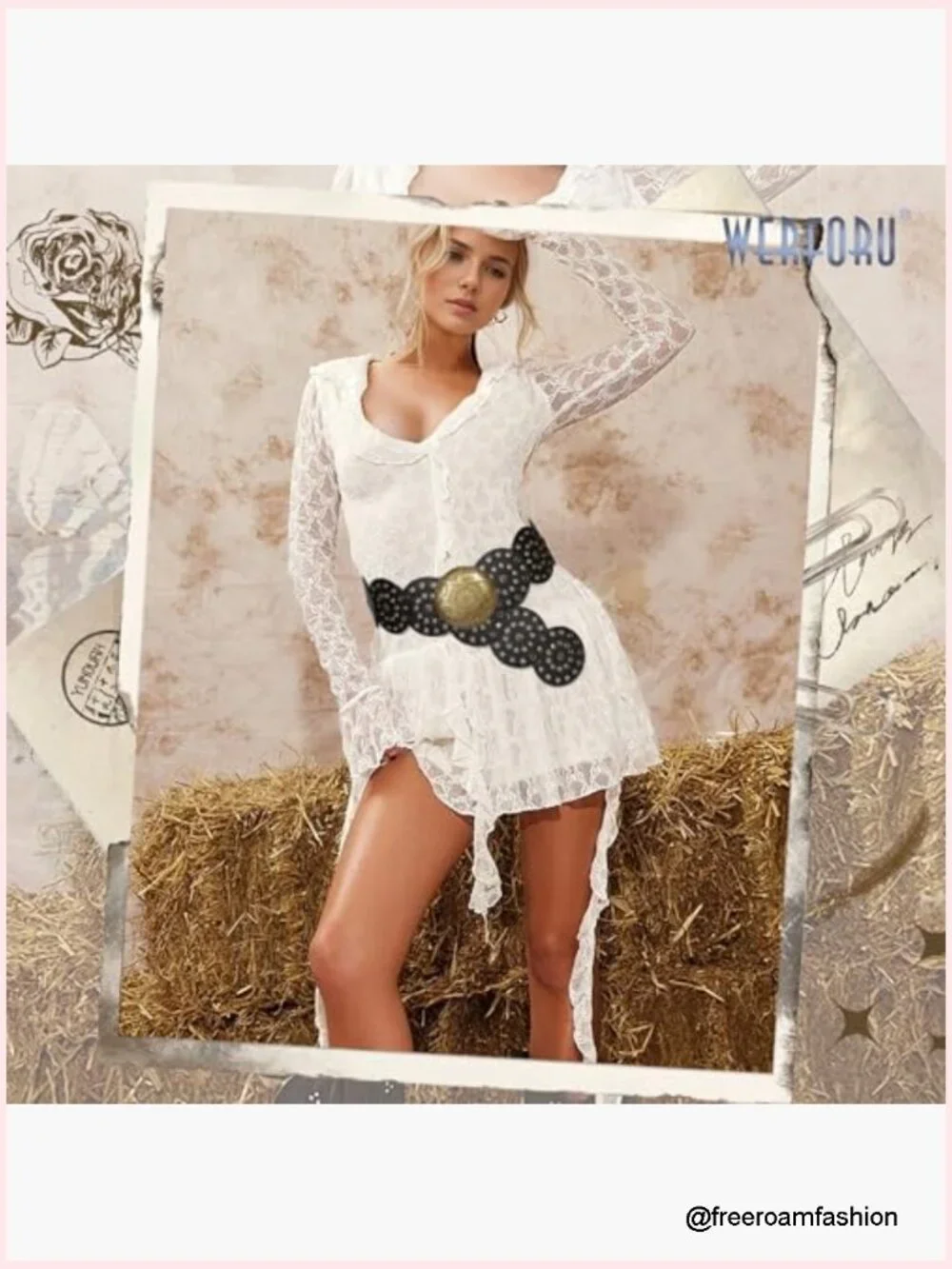 Vintage Leather Western Belt with Disc Buckle - Adjustable Waist Belt for Women